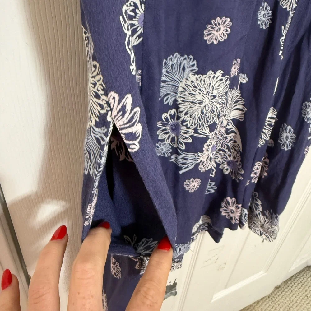 Free People Blue Hawaii Washed Blue Floral Print Mini Dress Size Large - Picture 6 of 10